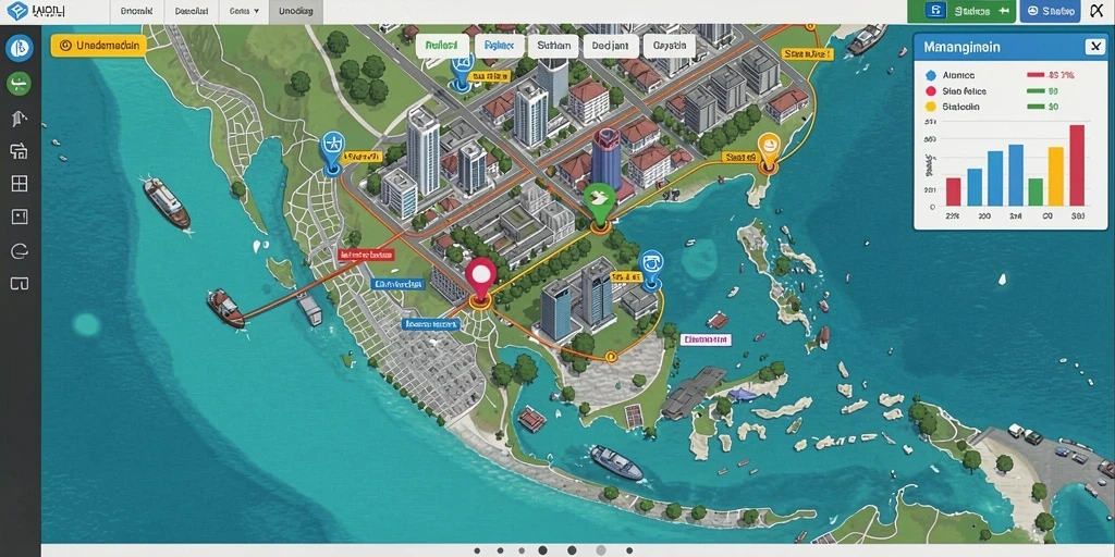Gambaran dunia fantasi luas yang penuh warna dan detail.