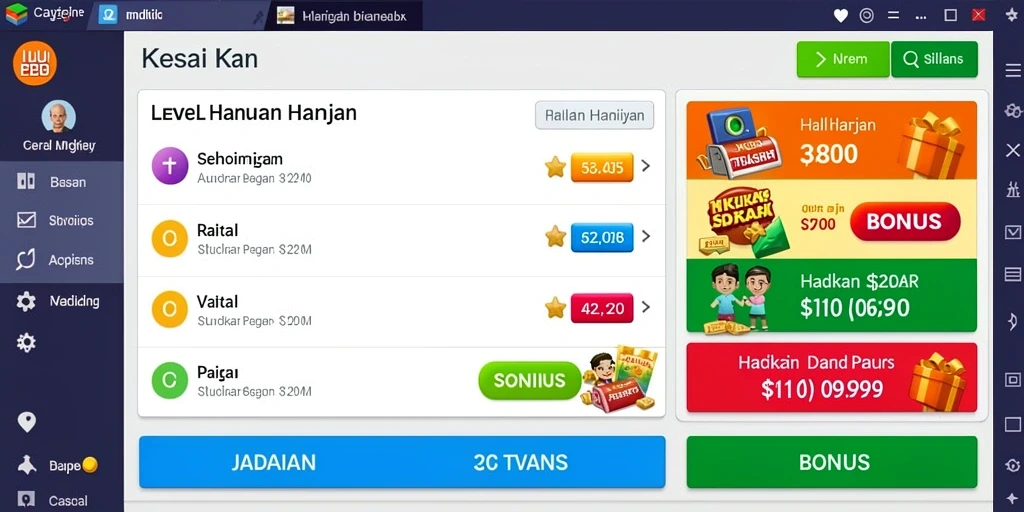 Screenshot memperlihatkan fitur level-up dengan statistik karakter.